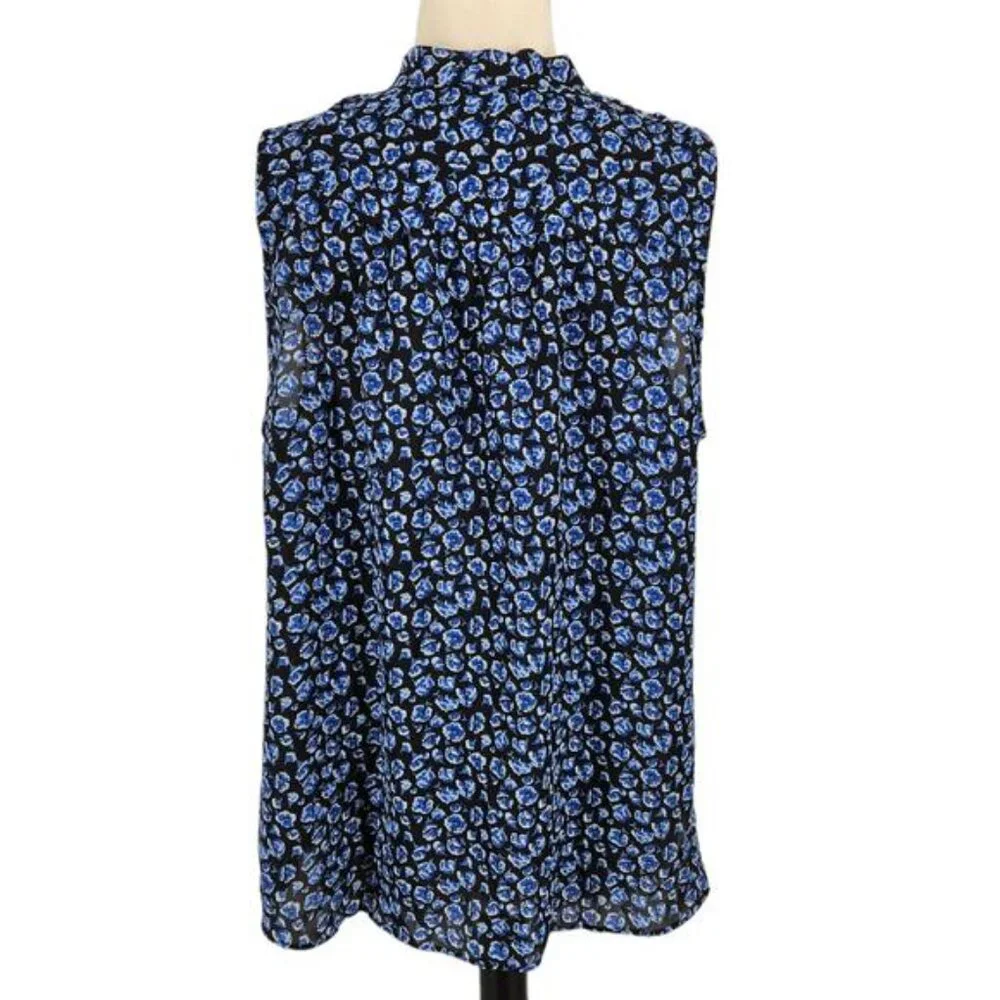 ELLE Blue & Black Floral Blouse with Keyhole & Bow Front Size XL - Picture 3 of 5